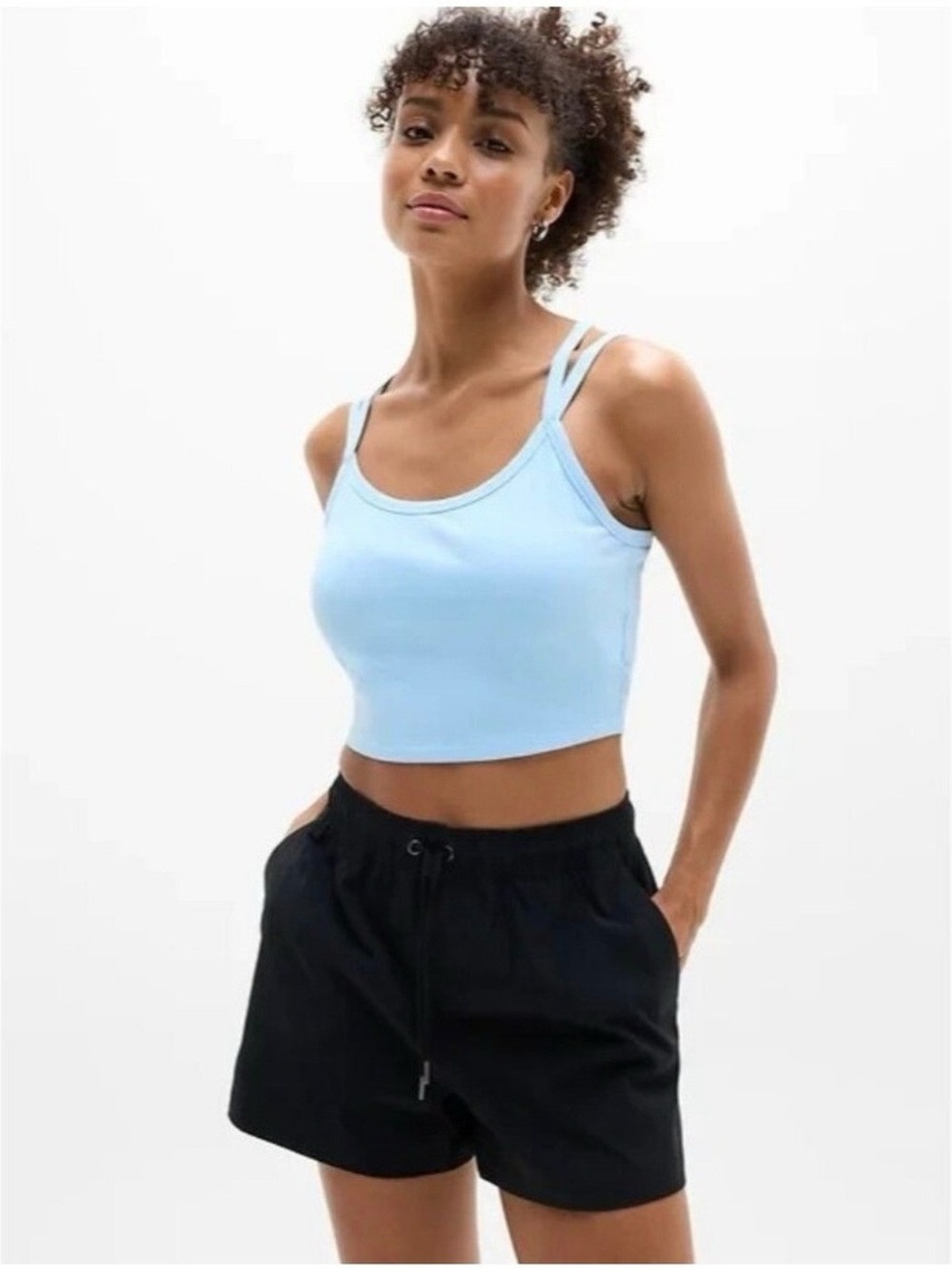 NWT Athleta Women's Signature Rib Wide Binding Tank cropped Blue XXS